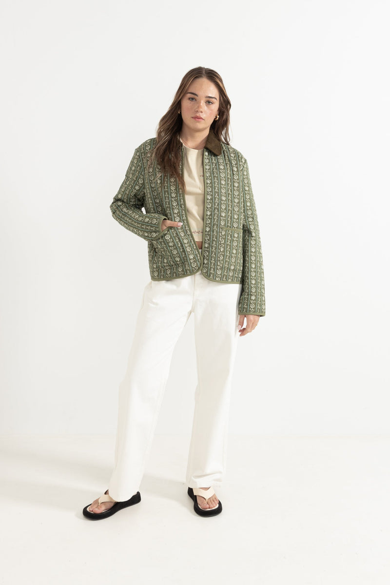 Vintage Floral Quilted Jacket Dusty Olive