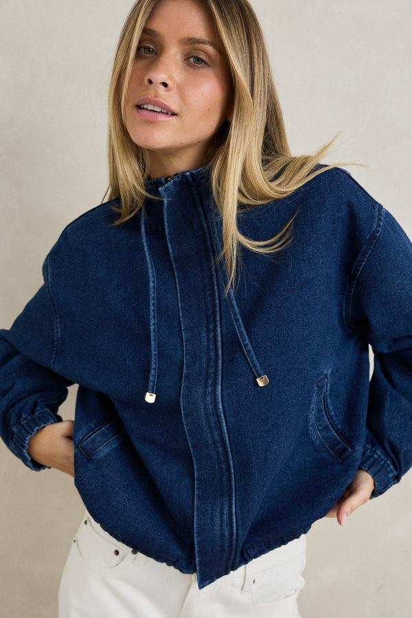 Juna Denim Funnel Jacket Dark Blue Wash