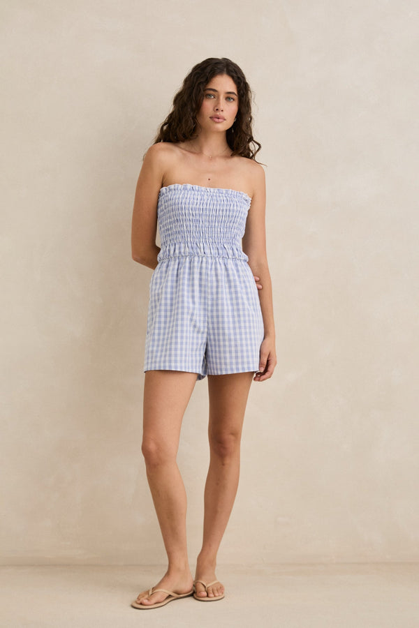 Remi Check Playsuit Blue