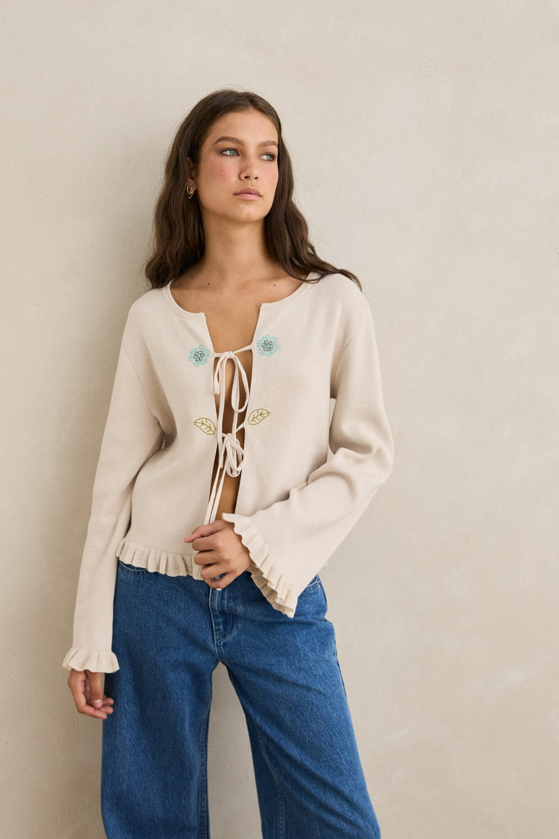 Petal Drift Knit Cardigan Natural