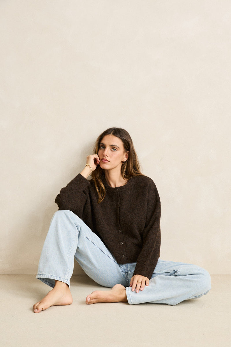 Estelle Fluffy Knit Cardigan  Chocolate