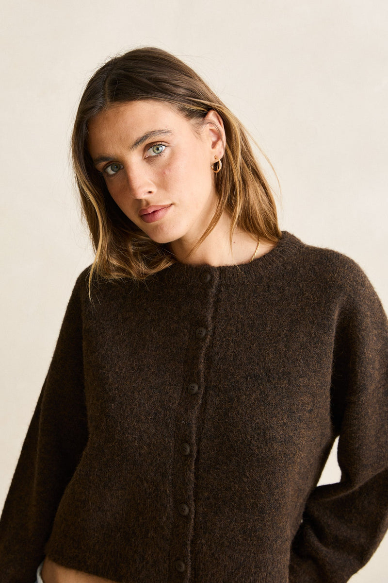 Estelle Fluffy Knit Cardigan  Chocolate