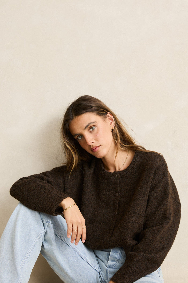 Estelle Fluffy Knit Cardigan  Chocolate