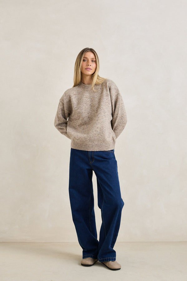 Rumi Speckle Knit Sweater Stone