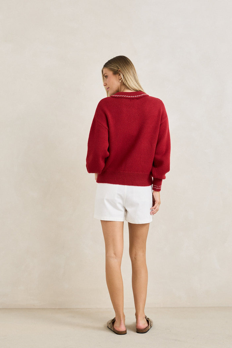 Frankie Dual Zip Cardigan Cherry