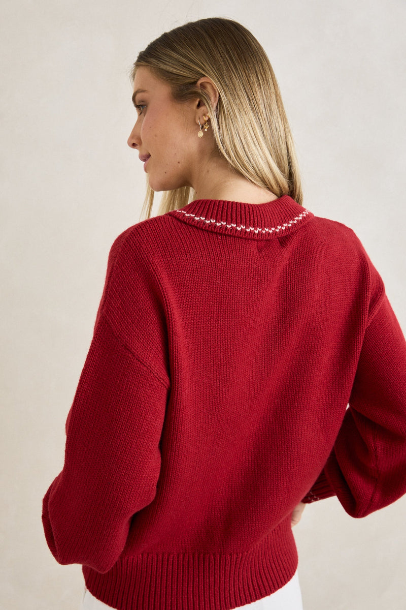 Frankie Dual Zip Cardigan Cherry