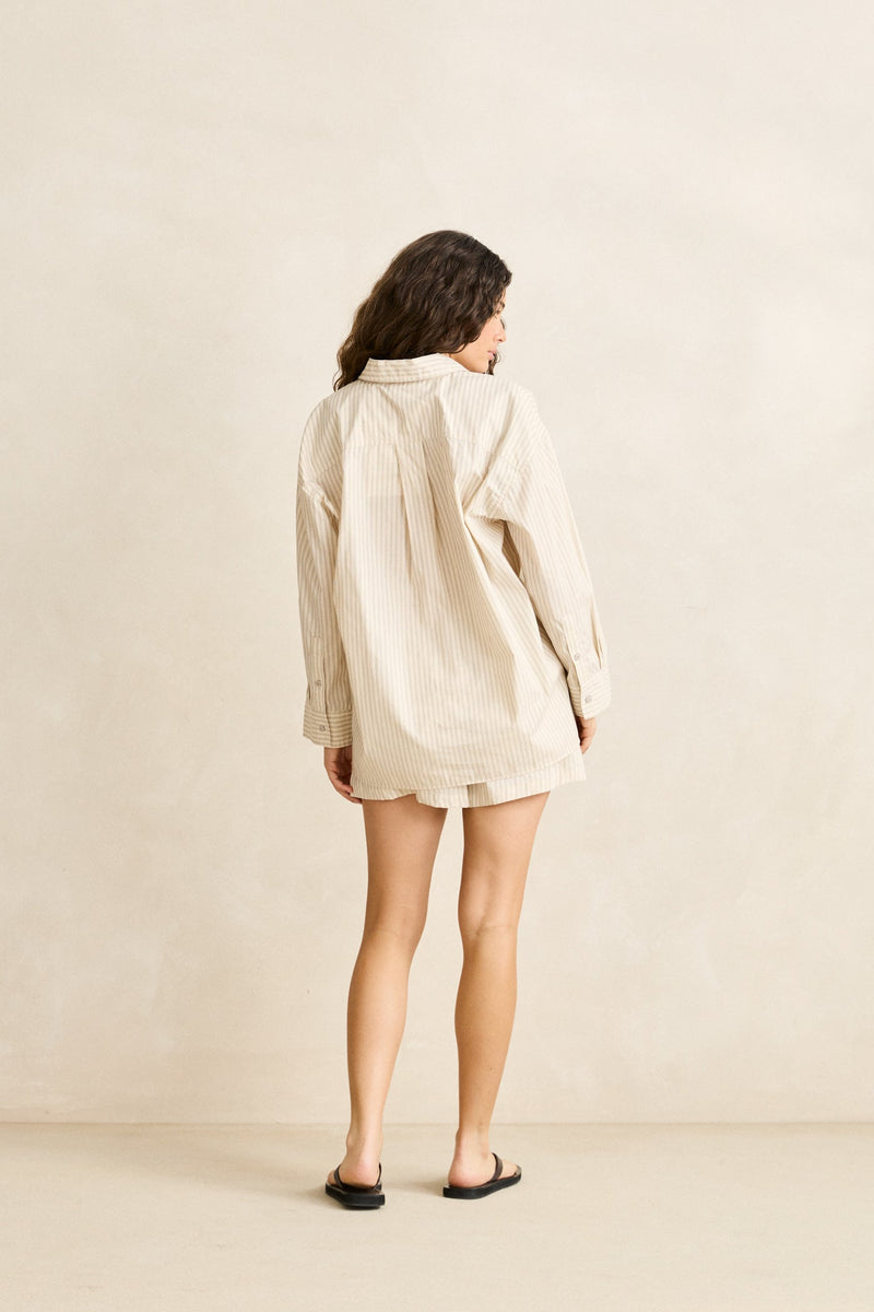 Cove Stripe Oversized Ls Beach Shirt Oat