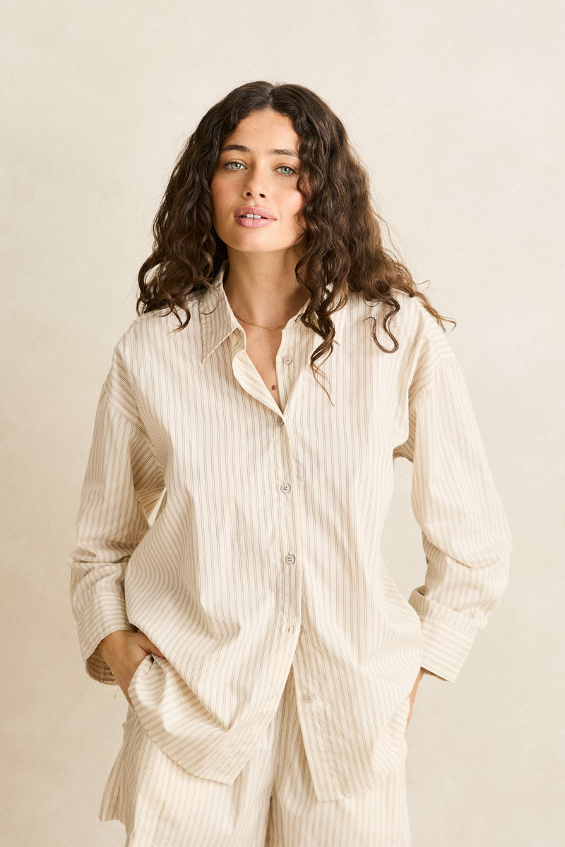 Cove Stripe Oversized Ls Beach Shirt Oat