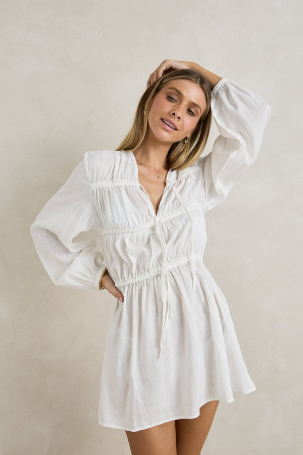 Pippa Tier Mini Dress White