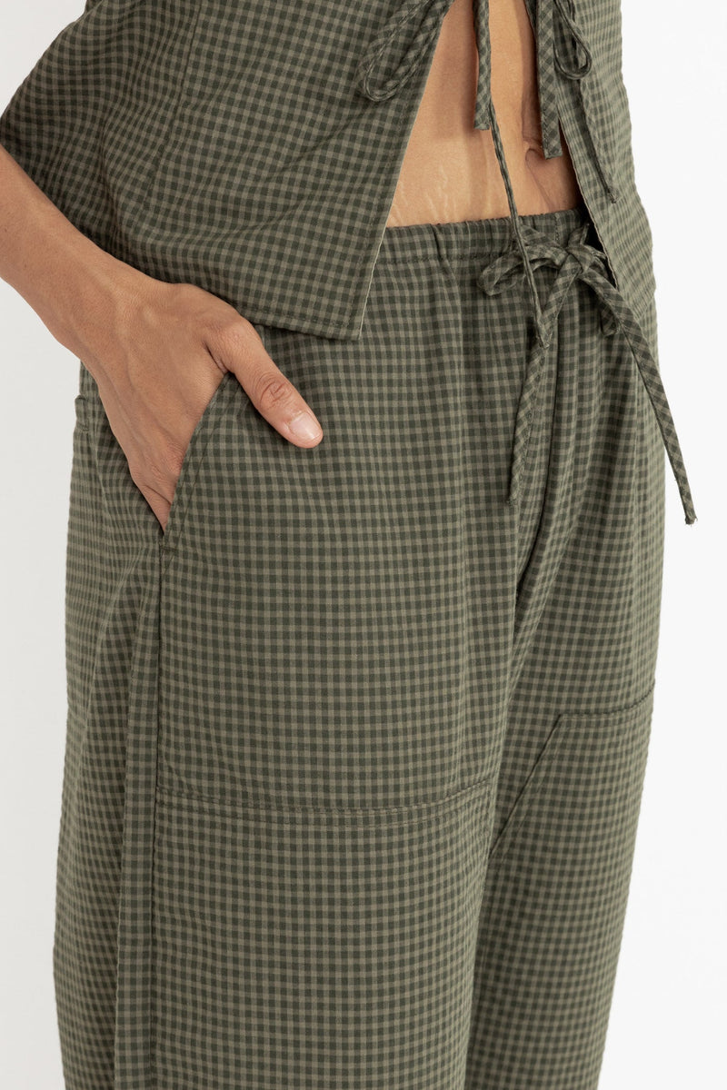 Louise Check Drawstring Pant Olive