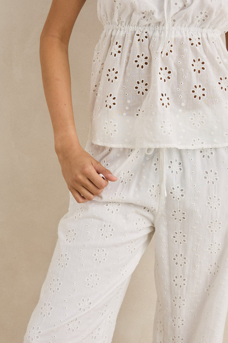 Pearl Eyelet Relaxed Pant Natural
