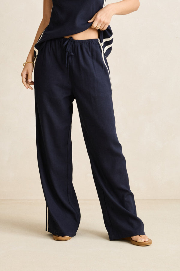 Contrast Linen Track Pant Ocean
