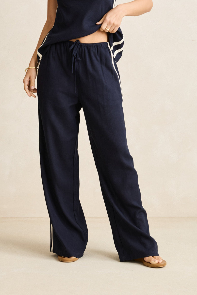 Contrast Linen Track Pant Ocean