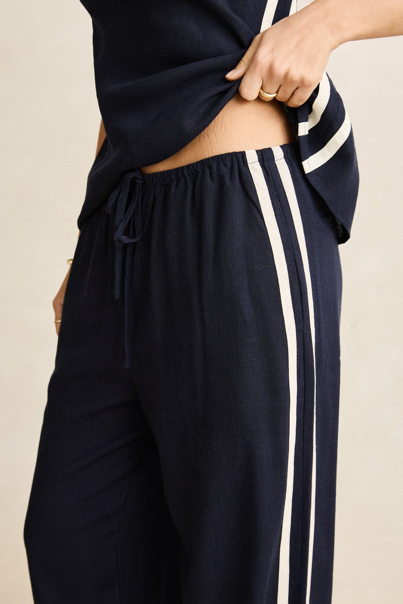 Contrast Linen Track Pant Ocean