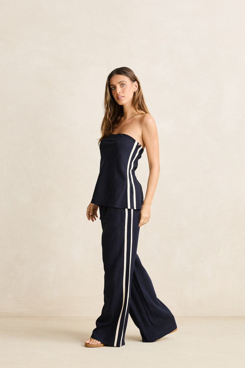 Contrast Linen Track Pant Ocean