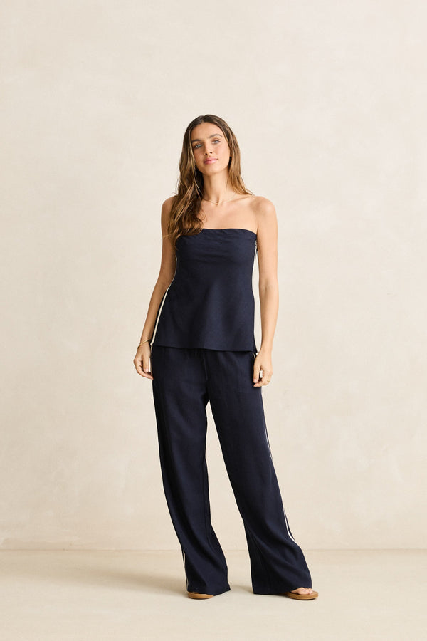 Contrast Linen Track Pant Ocean
