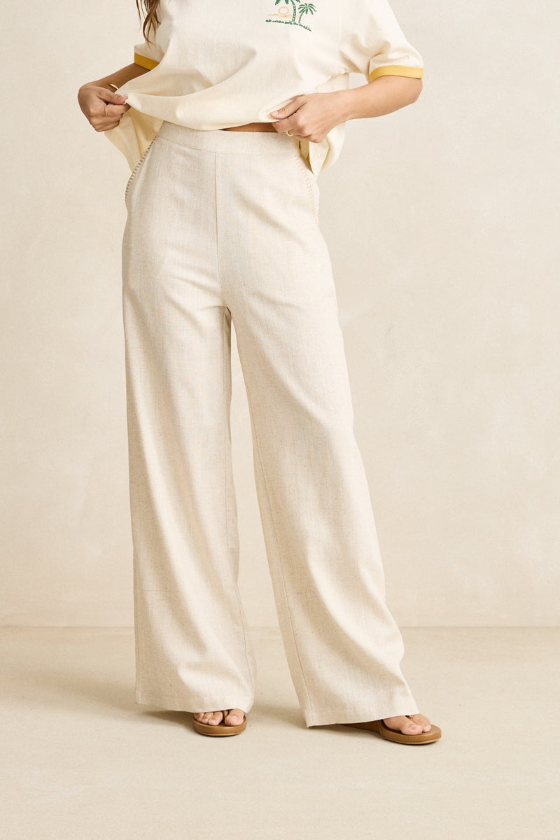 Linen Whip Stitch Wide Leg Pant Natural
