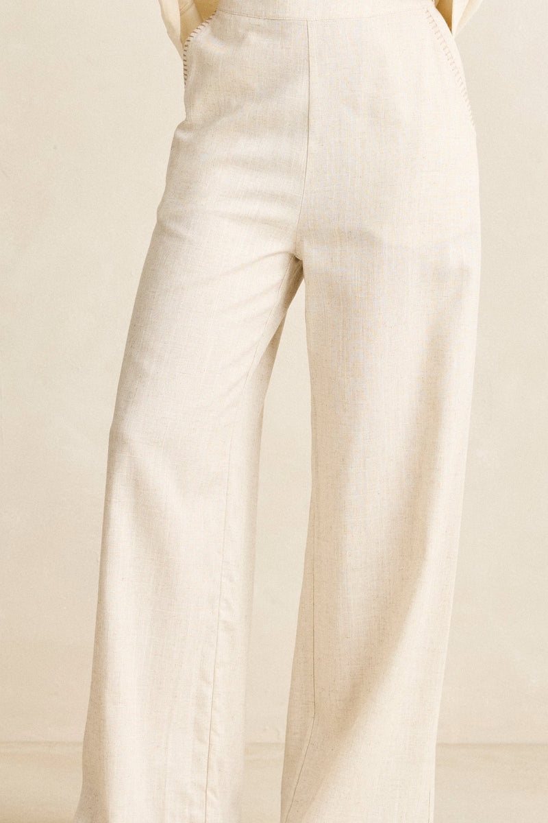 Linen Whip Stitch Wide Leg Pant Natural