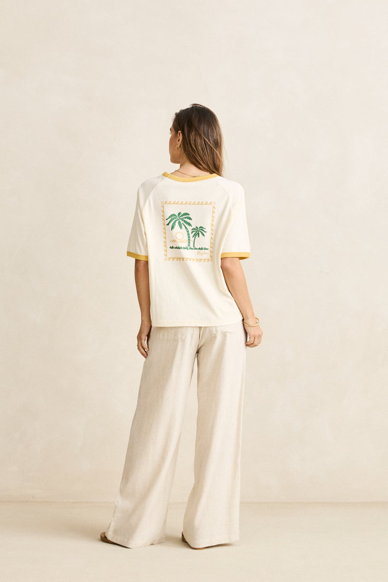 Linen Whip Stitch Wide Leg Pant Natural