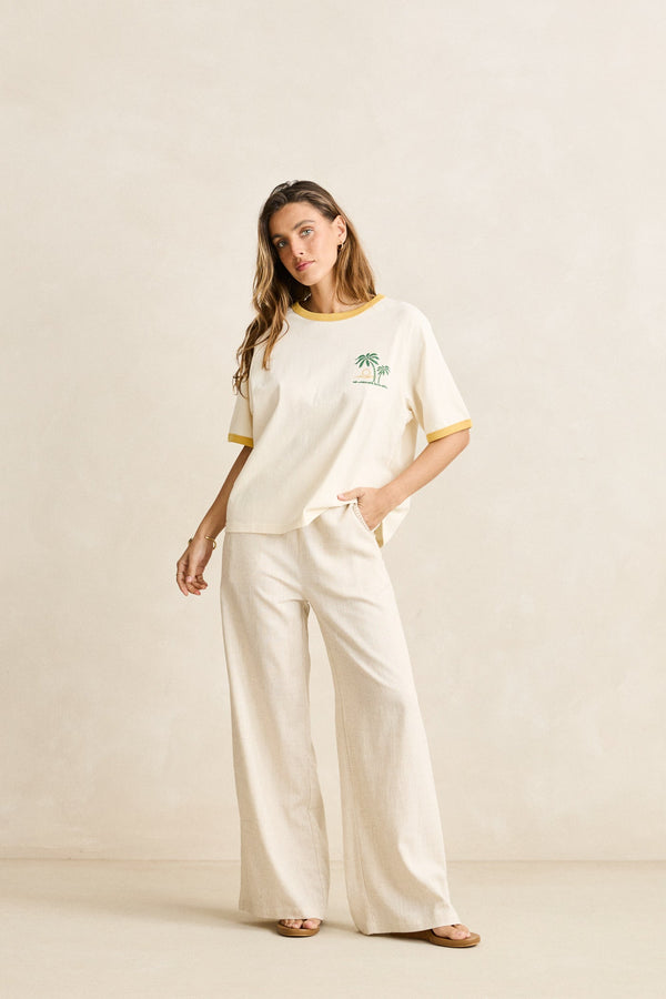Linen Whip Stitch Wide Leg Pant Natural