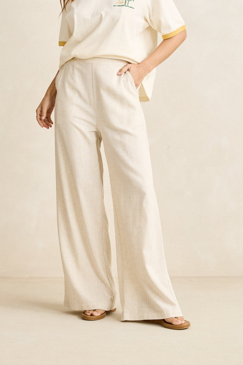 Linen Whip Stitch Wide Leg Pant Natural