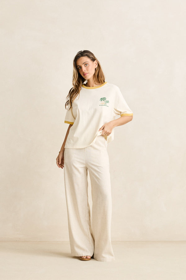 Linen Whip Stitch Wide Leg Pant Natural