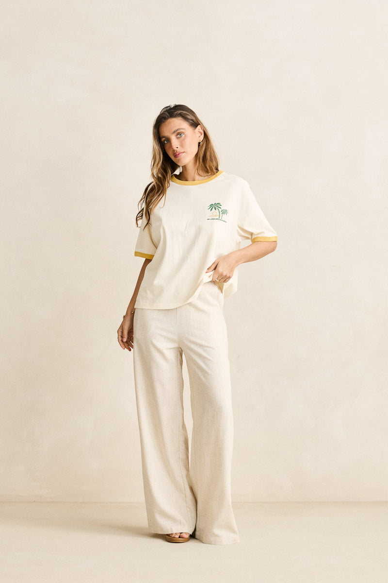Linen Whip Stitch Wide Leg Pant Natural