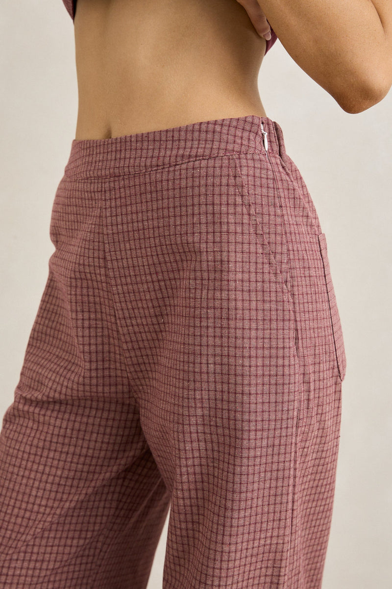 Lucy Check Wide Leg Pant Rust