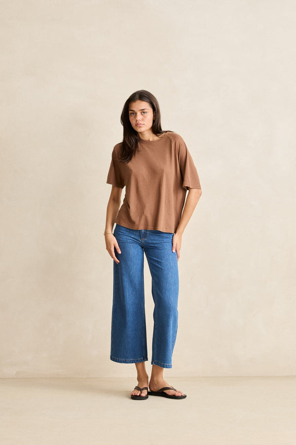 Essential Linen Ss T-Shirt Chocolate