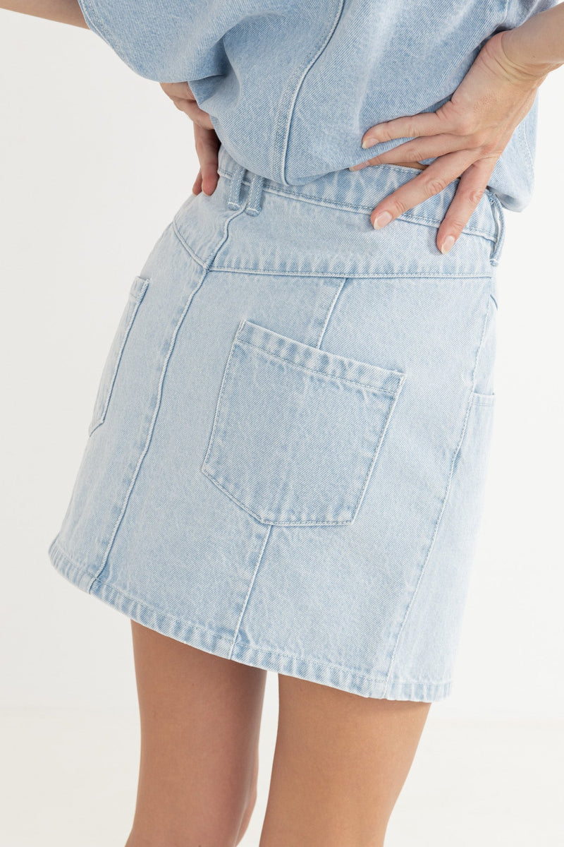 Elma Panelled Skirt Washed Blue