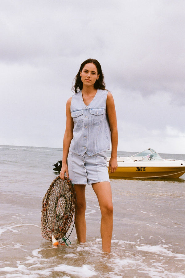 Elma Panelled Skirt Washed Blue