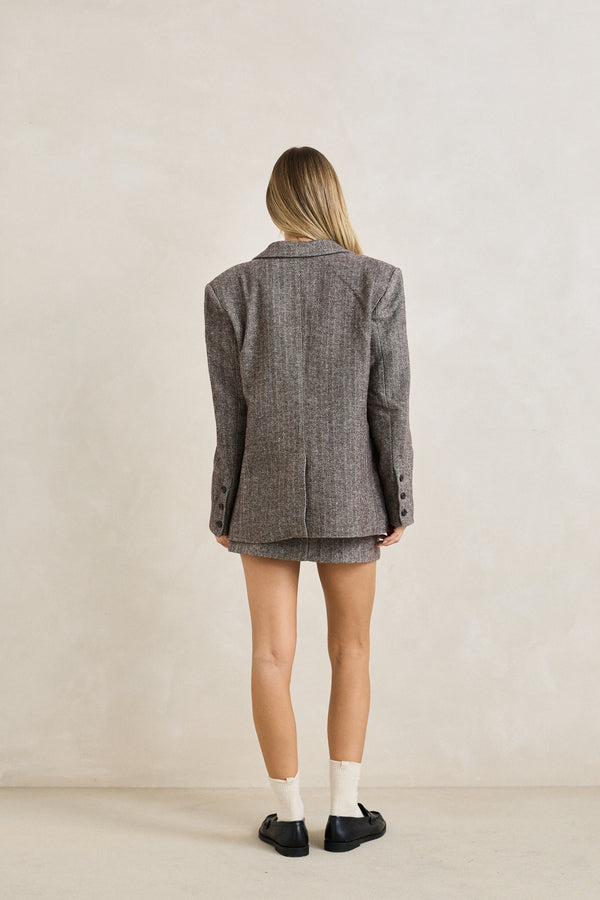 Herringbone Mini Skirt Cafe