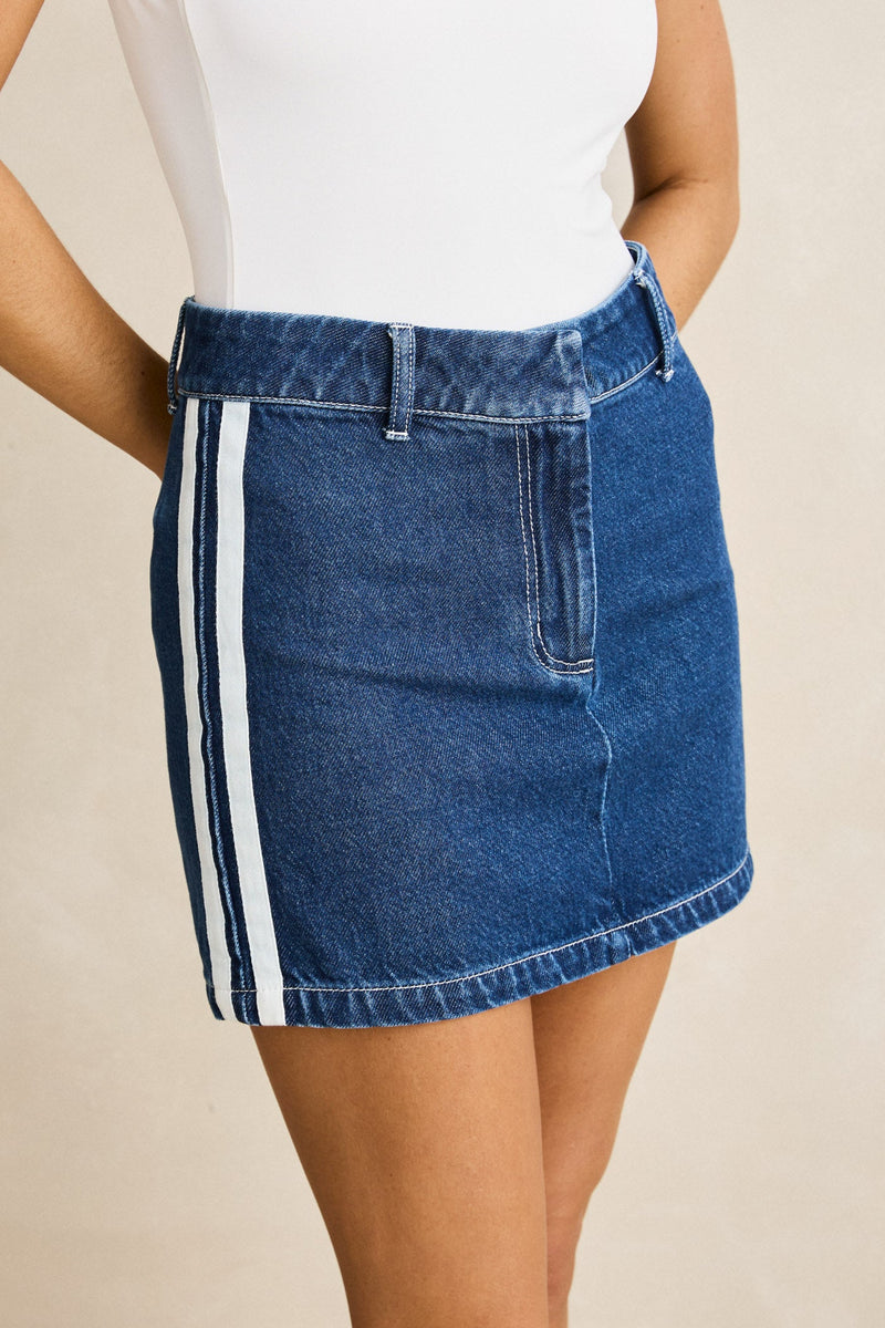 Contrast Denim Skirt  Blue