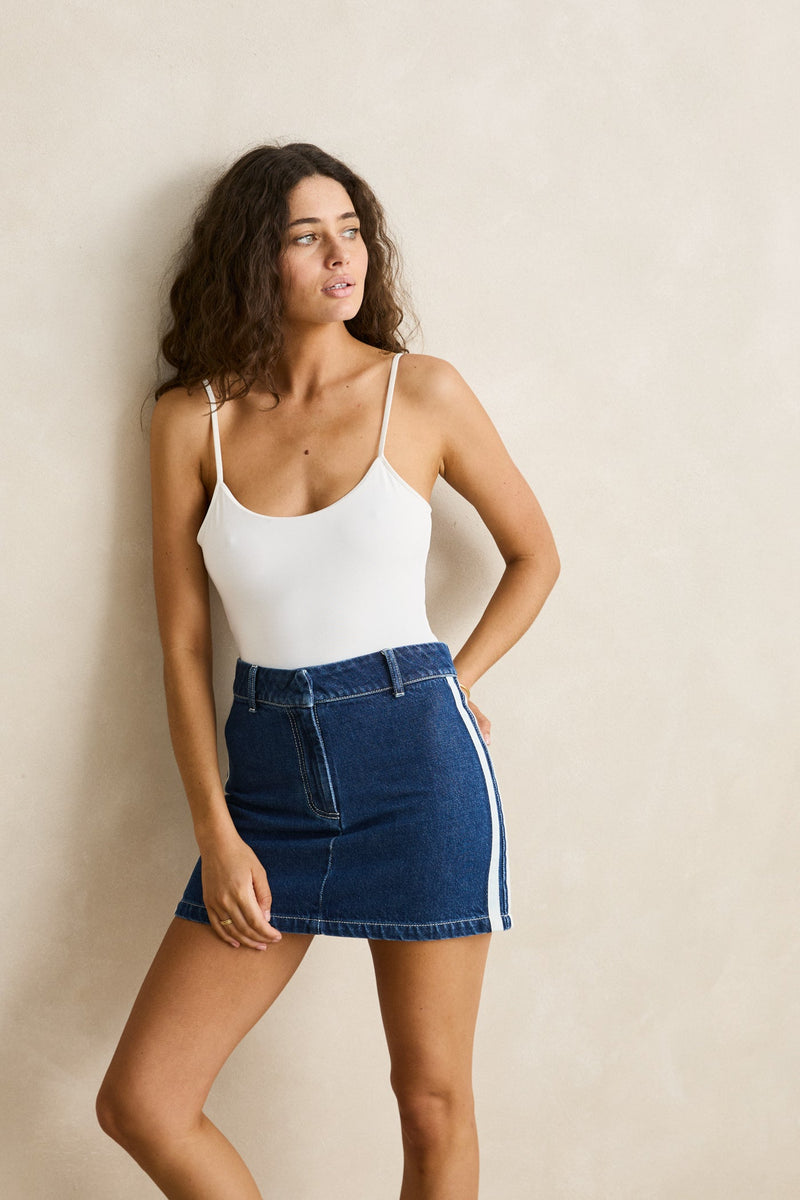 Contrast Denim Skirt  Blue