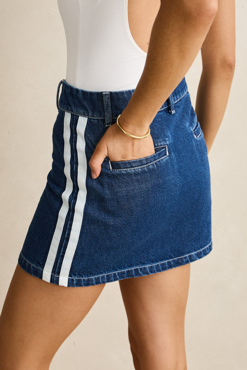 Contrast Denim Skirt  Blue