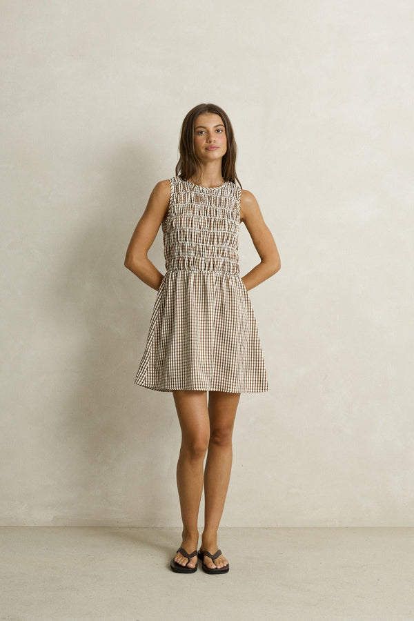 brown check mini dress Capri Check Mini Dress Brown – Rhythm EU