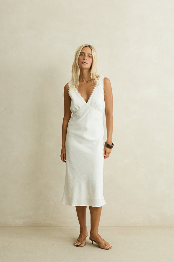 Maude Linen Lace Midi Dress Natural – Rhythm EU