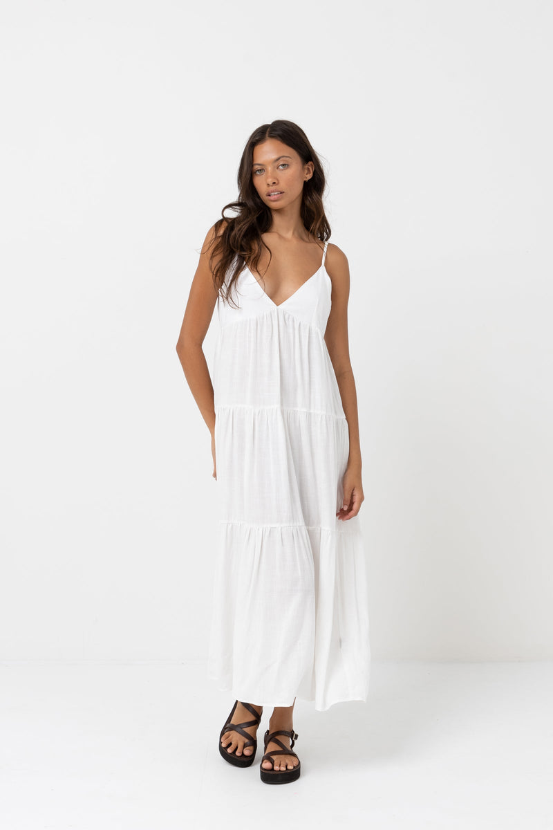 Classic Tiered Midi Dress White