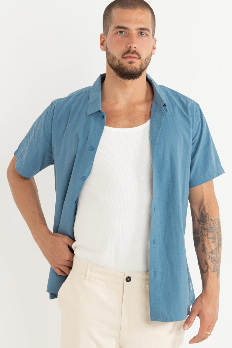 Classic Linen Ss Shirt Mineral Blue