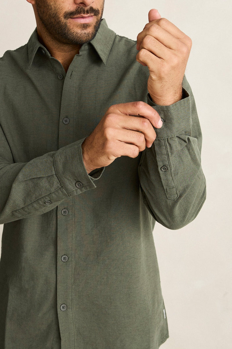 Classic Linen Ls Shirt Forest Green