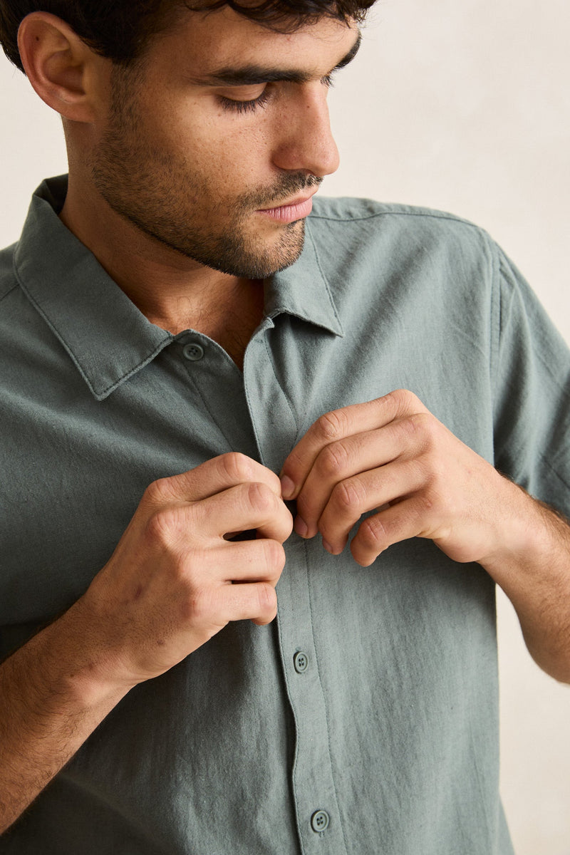 Classic Linen Ss Shirt Silver Pine