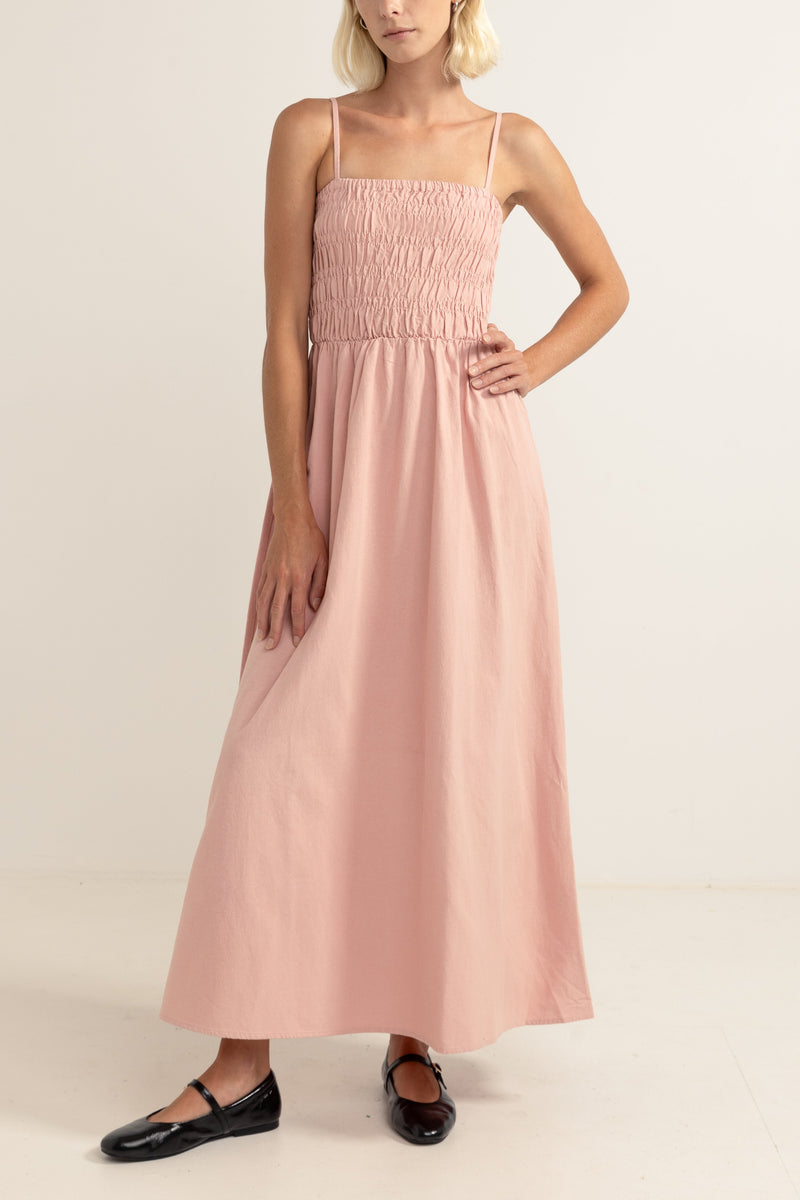 Classic Shirred Midi Dress Rose