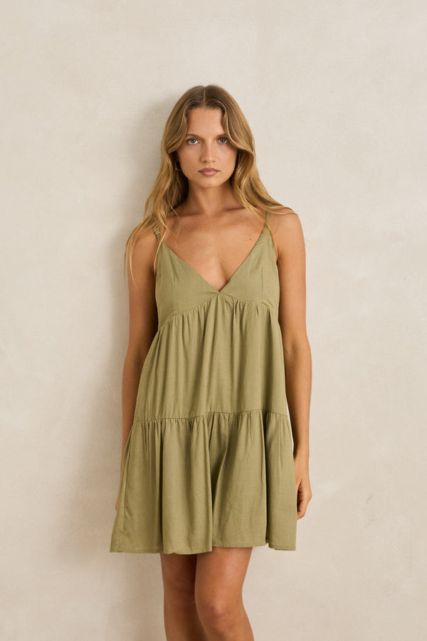 Classic Tiered Mini Dress Olive