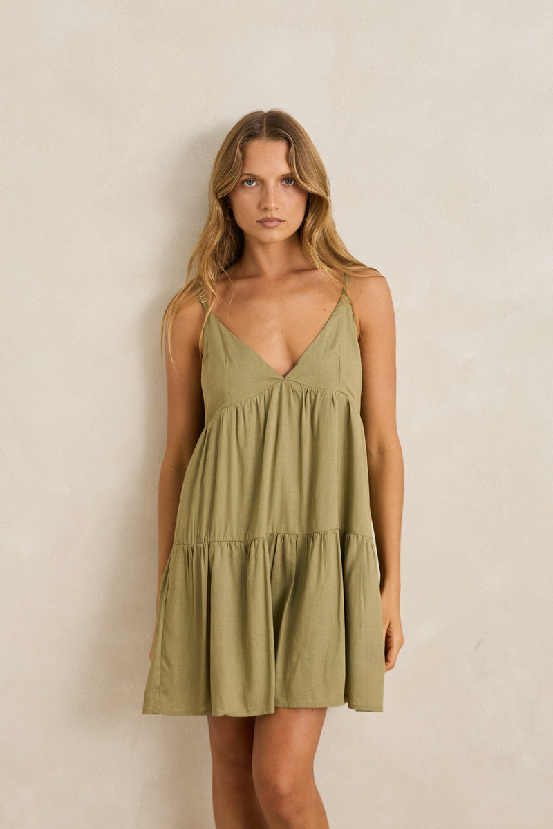 Classic Tiered Mini Dress Olive