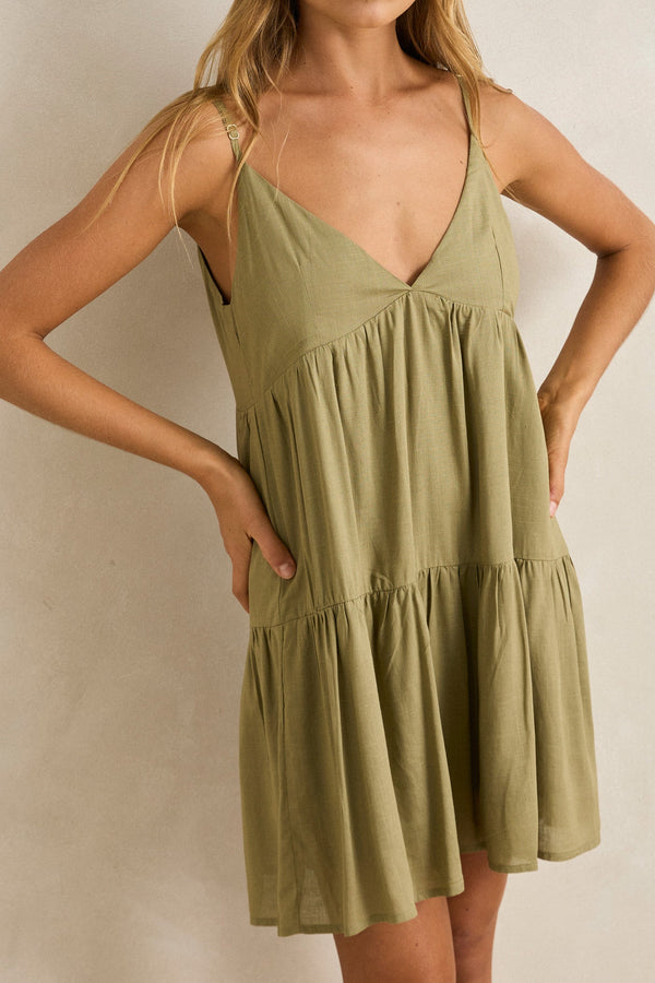 Classic Tiered Mini Dress Olive