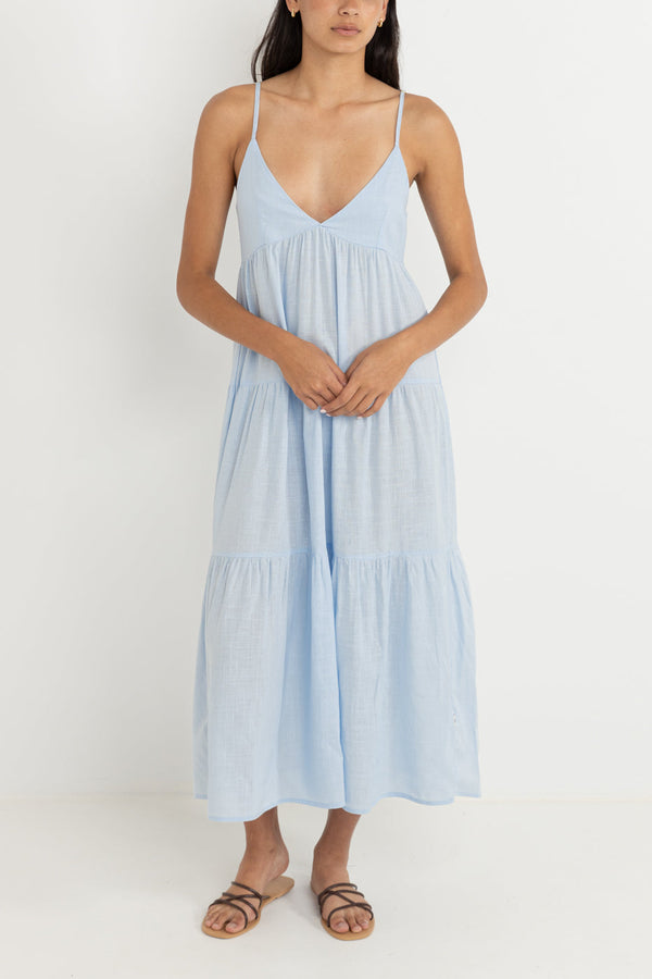 Classic Tiered Midi Dress Blue