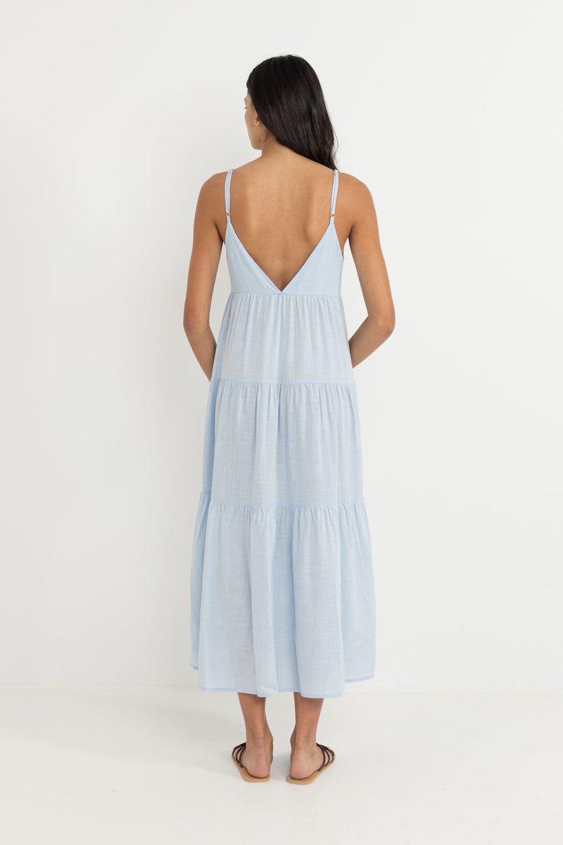 Classic Tiered Midi Dress Blue