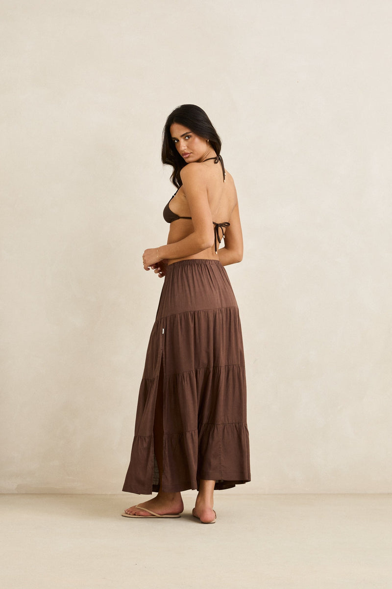 Classic Tiered Maxi Skirt Chocolate
