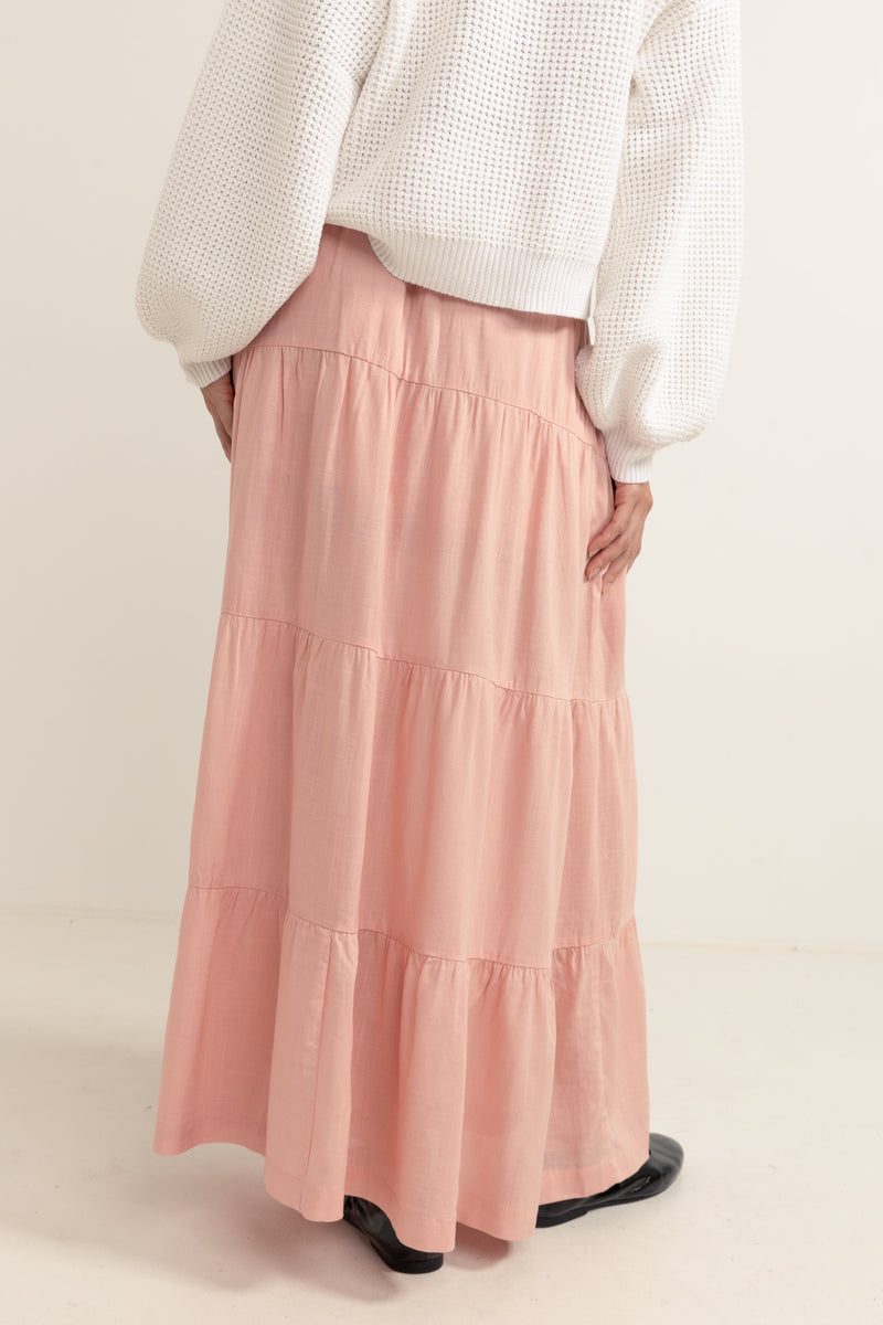 Classic Tiered Maxi Skirt Rose