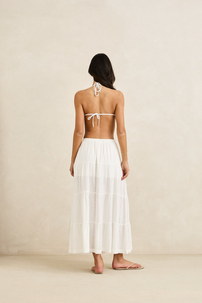 Classic Tiered Maxi Skirt White